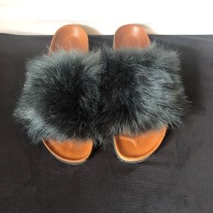 Zara faux fur slide sandals